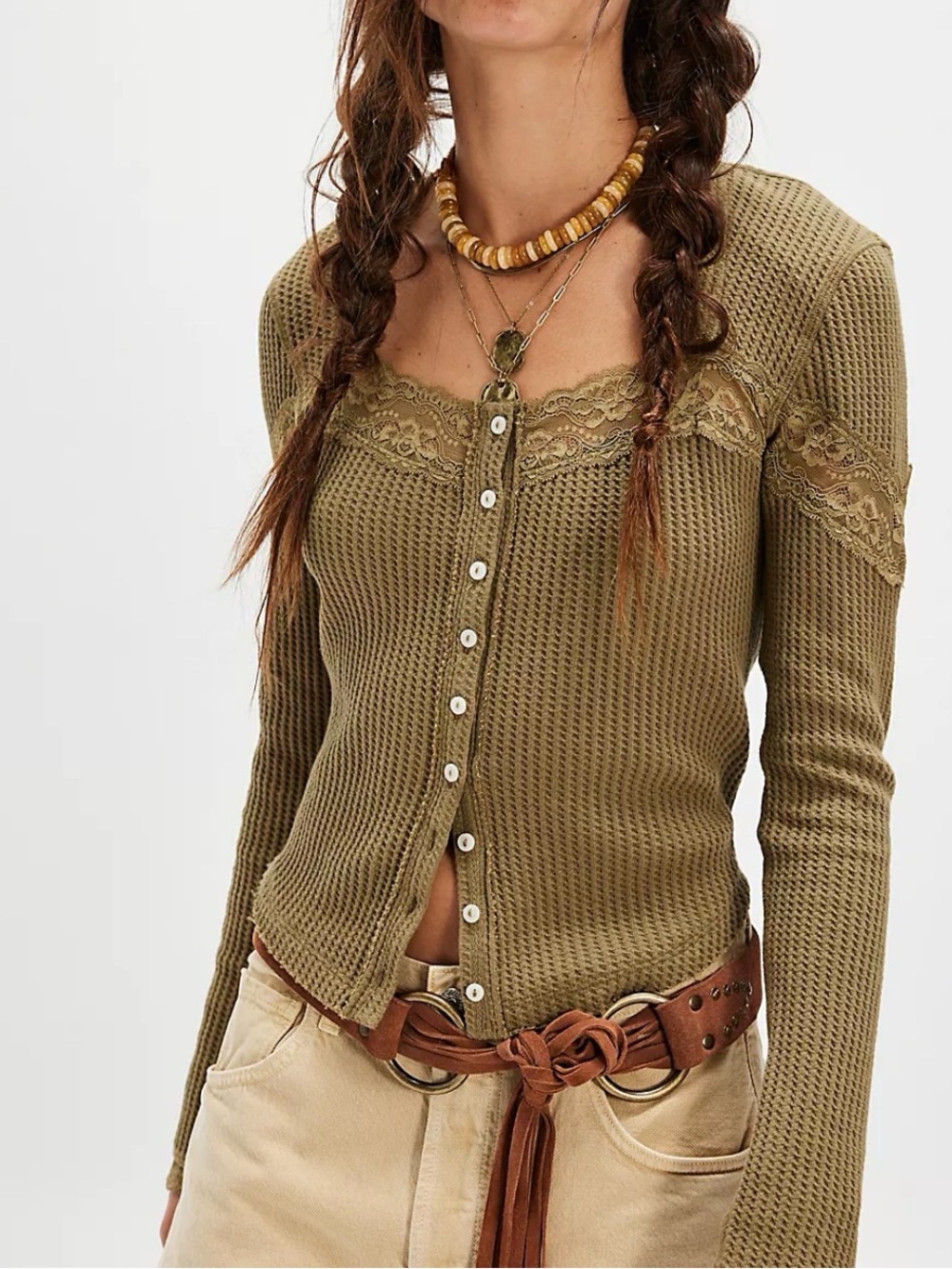 Free people waffle knit cardigan top
